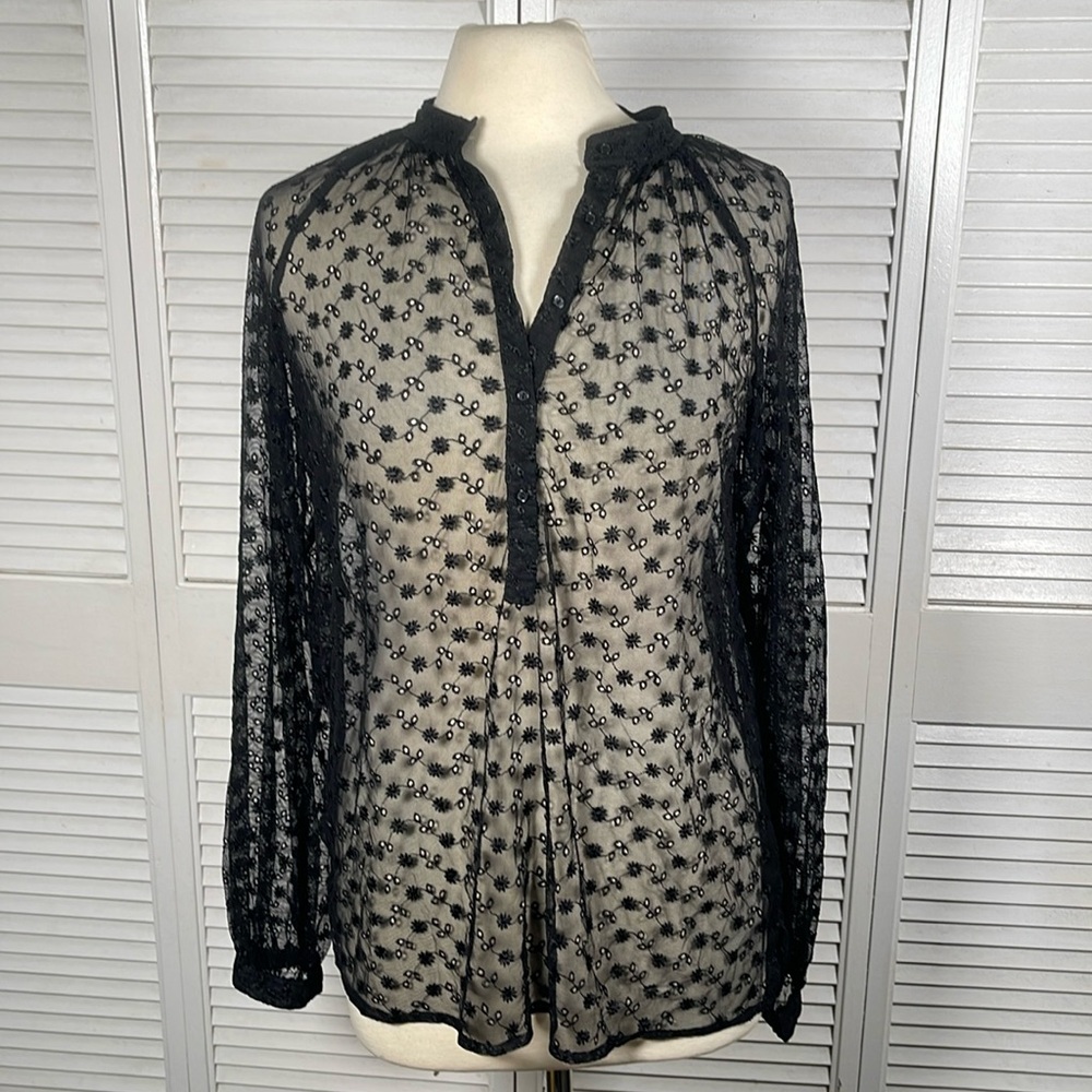 Y2K. Express Embroidered Mesh Lace Top, size: M.